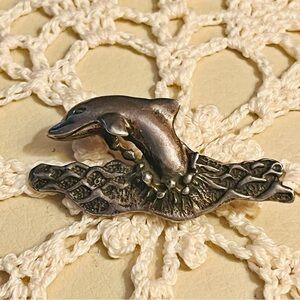 Vtg Mexican Sterling Silver Dolphin Brooch  Taxco Style Heavy Sculptural Design